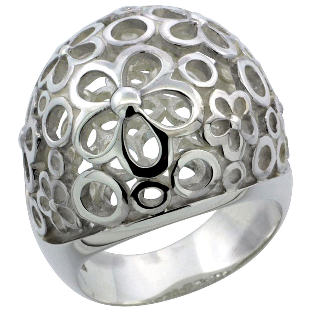 Sabrina Silver Ladies Sterling Silver Large Flower Gallery Ring 7/8 inch wide, sizes 6 - 10