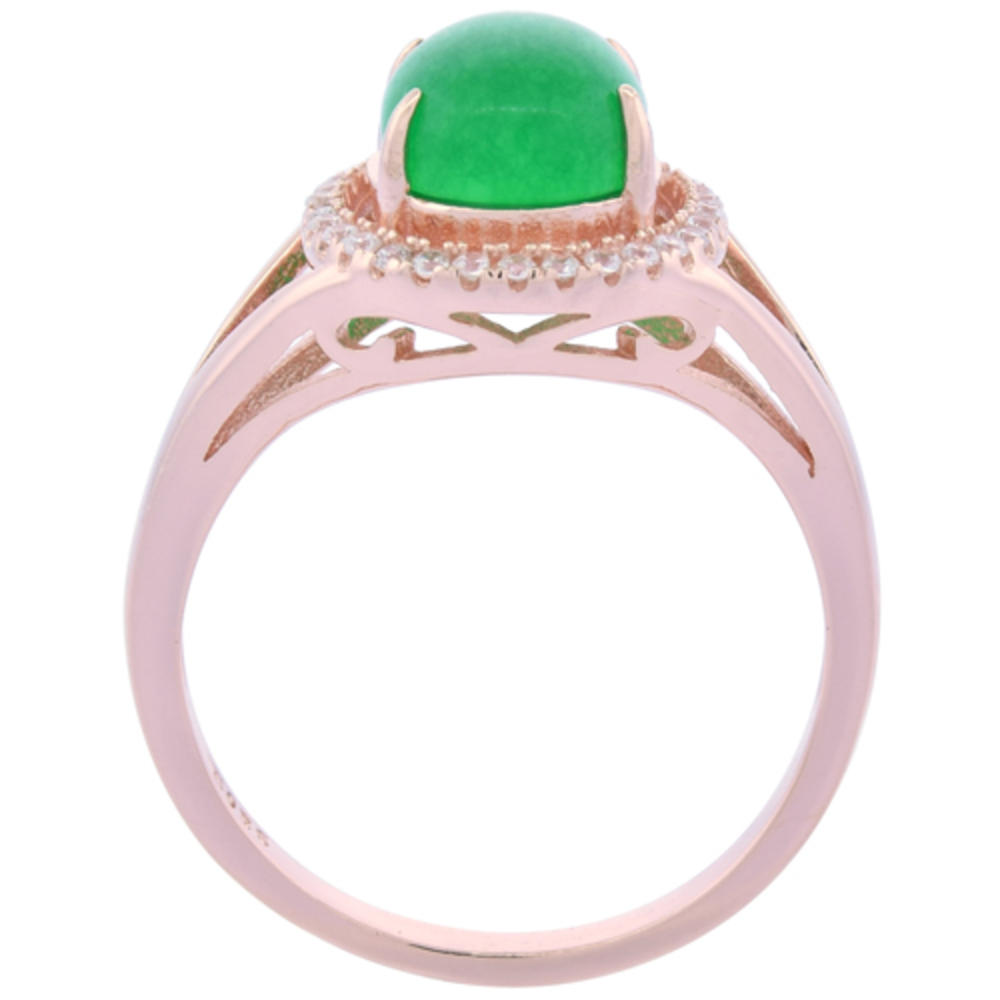 Sabrina Silver Sterling Silver Oval Green Serpentine Micro Pave CZ Halo Ring Rose Gold Finish, 1/2 inch wide, sizes 6 - 9