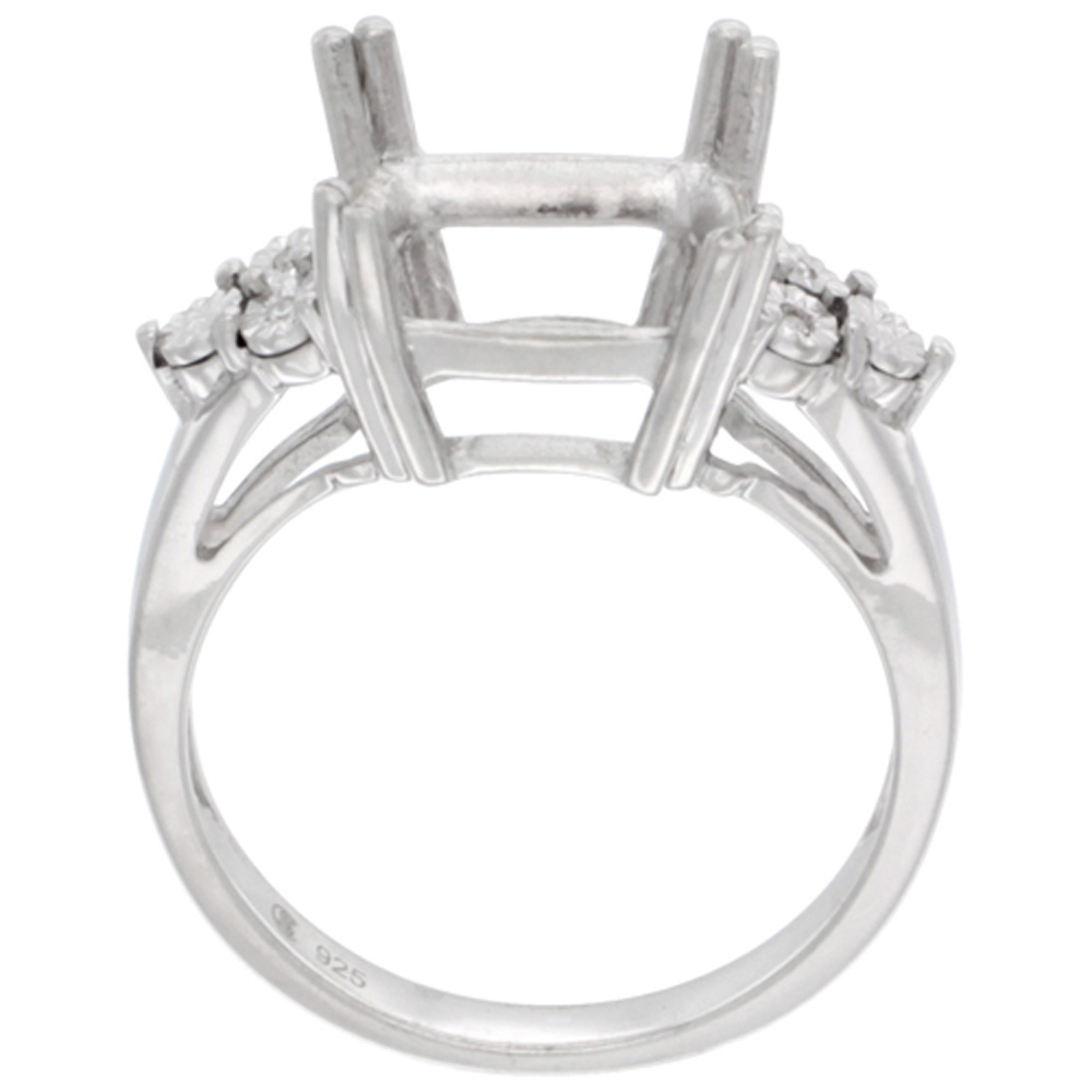 Sabrina Silver Sterling Silver Natural Amethyst Ring Cushion cut 11x11, Diamond Accent, sizes 5 - 10