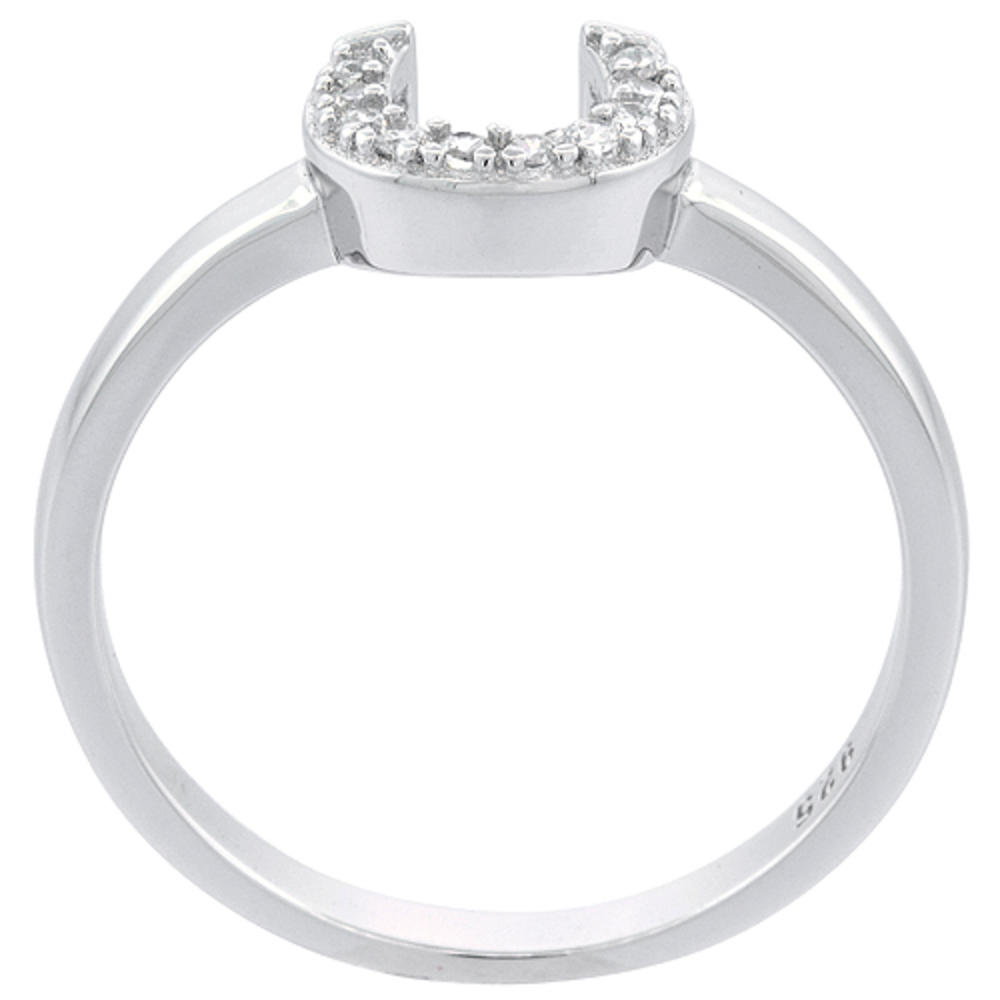 Sabrina Silver Sterling Silver CZ Horseshoe Ring Rhodium Finish, 5/16 inch wide, sizes 6 - 9