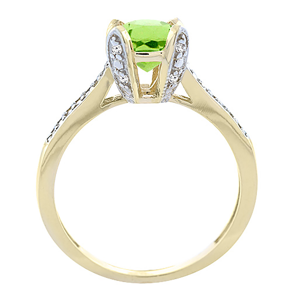 Sabrina Silver 14K Yellow Gold Diamond Natural Peridot Engagement Ring Round 7mm, sizes 5 to 10 with half sizes