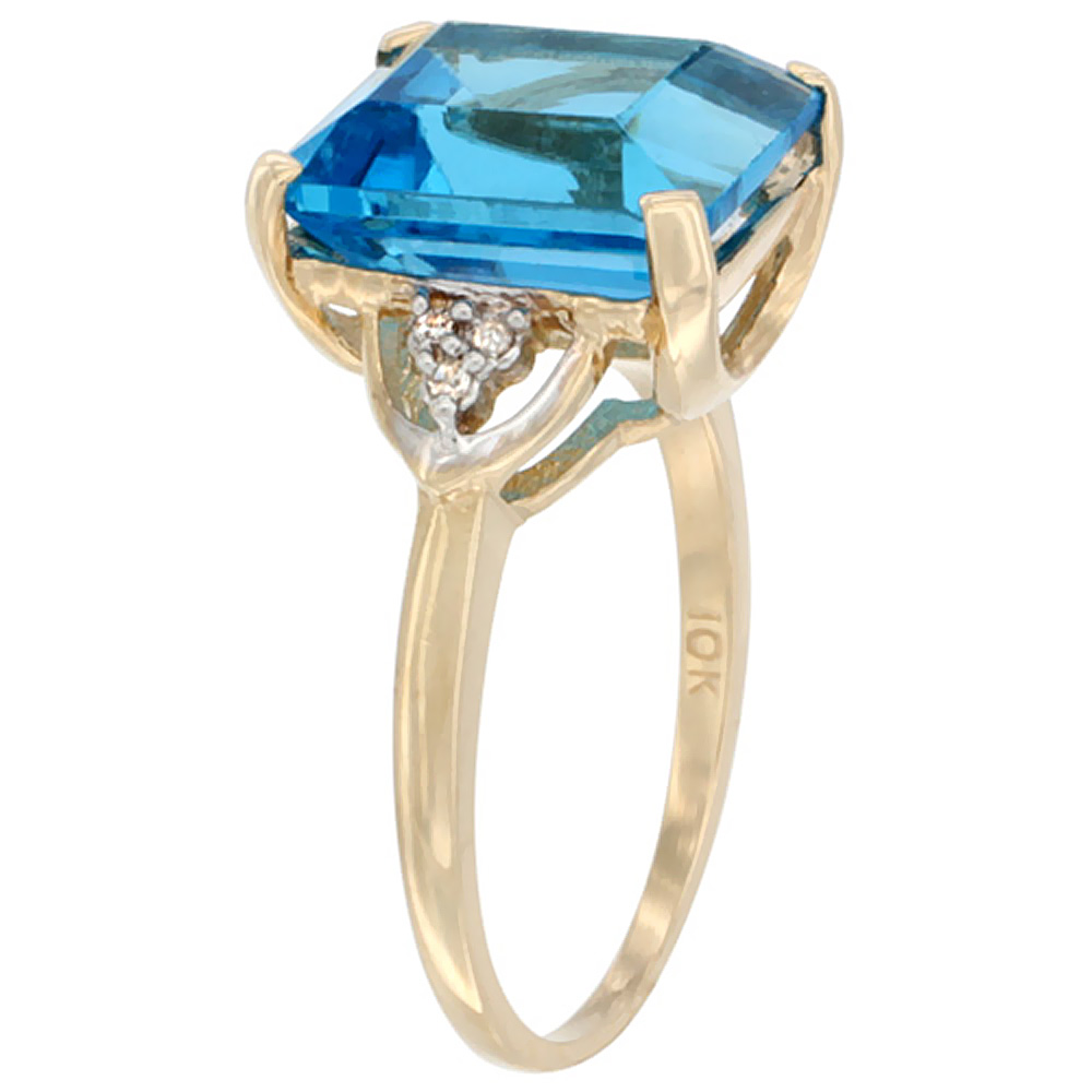 Sabrina Silver 10K Yellow Gold Diamond Genuine Blue Topaz Ring Octagon 12x10 mm sizes 5-10