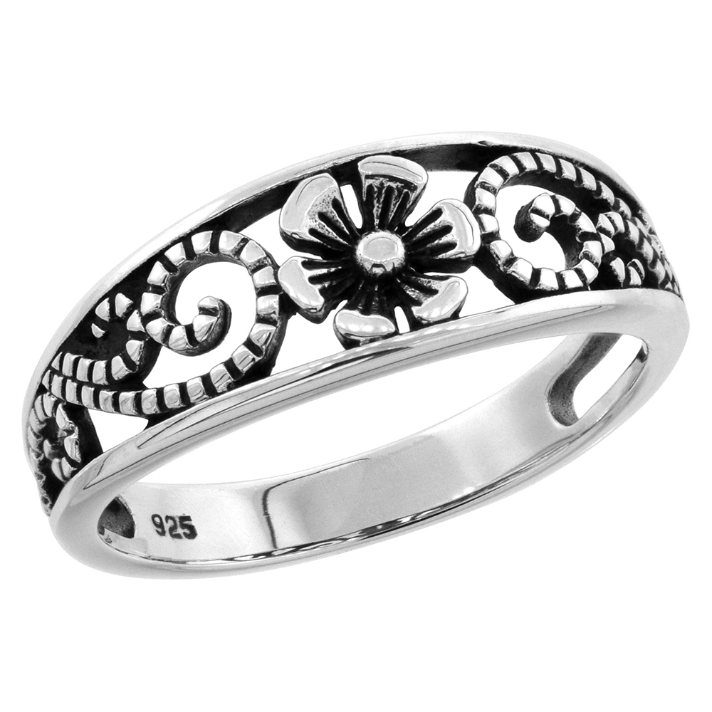 Sabrina Silver Sterling Silver Floral Vine Ring 1/4 inch wide, sizes 6 - 10