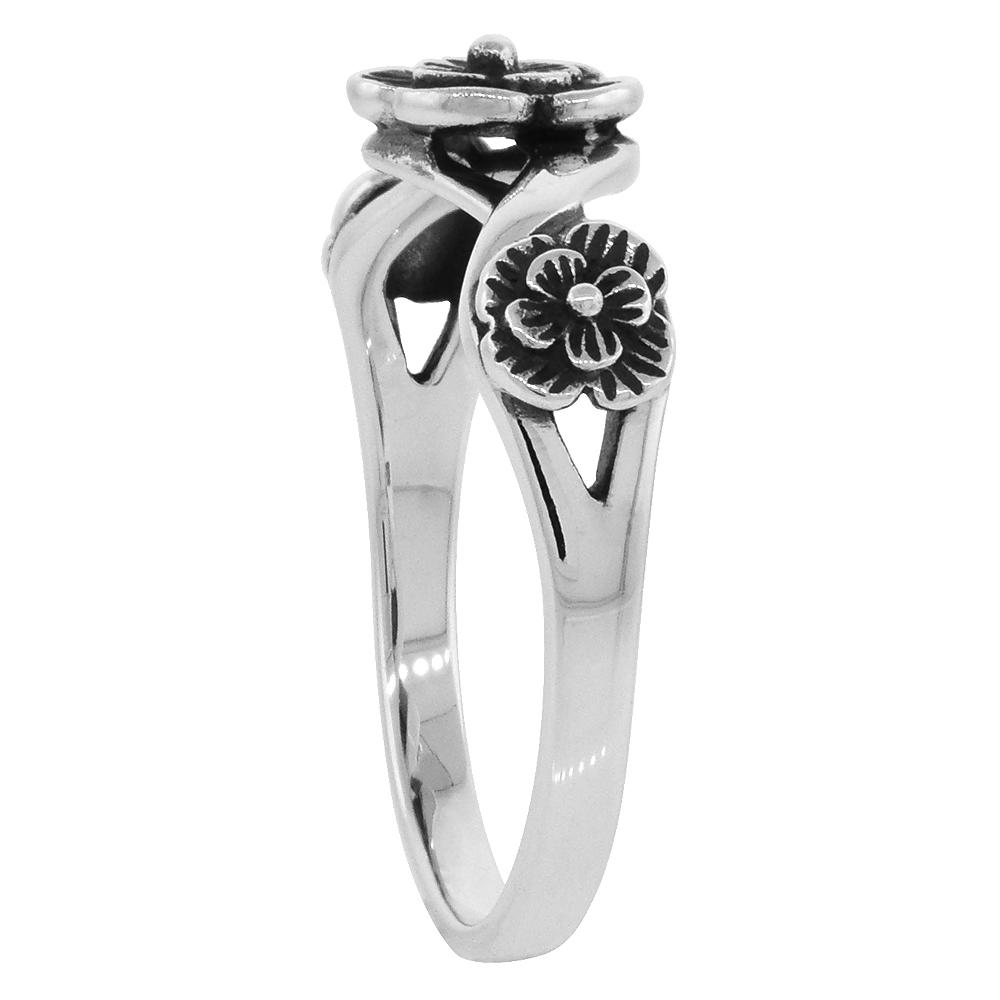 Sabrina Silver Sterling Silver 4 Petal Flowers Ring 5/16 inch wide, sizes 6 - 10