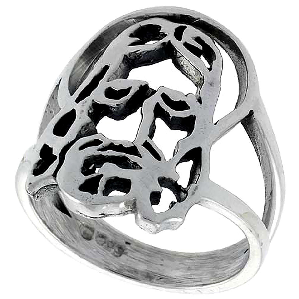Sabrina Silver Sterling Silver Jesus christ Ring 7/8 inch wide, sizes 5 to 12