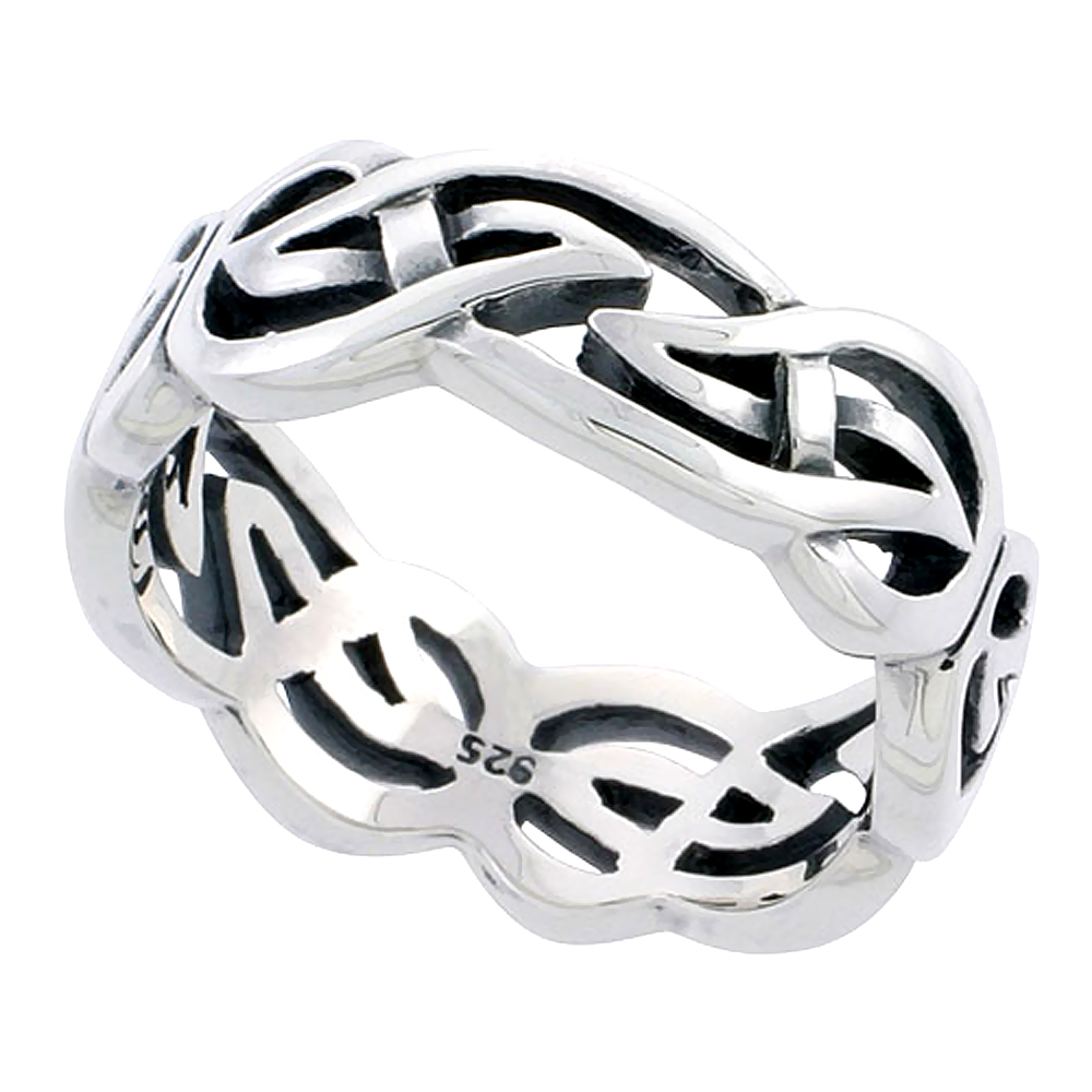 Sabrina Silver Gents Sterling Silver Celtic Knot Wedding Band Ring Flawless Finish 5/16 inch wide, sizes 9 to 14