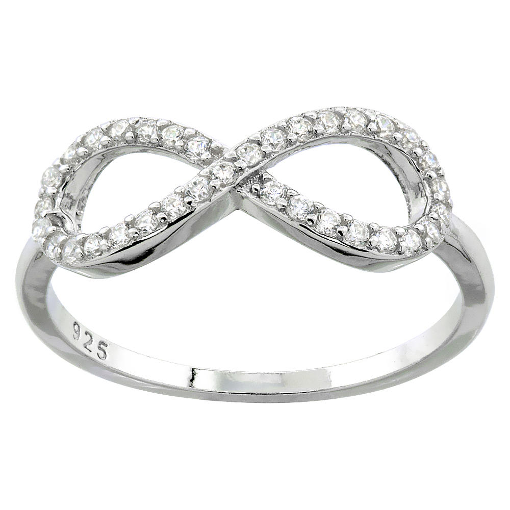 Sabrina Silver Sterling Silver Cubic Zirconia Infinity Ring Micro pave 1/4 inch wide, sizes 6 - 9