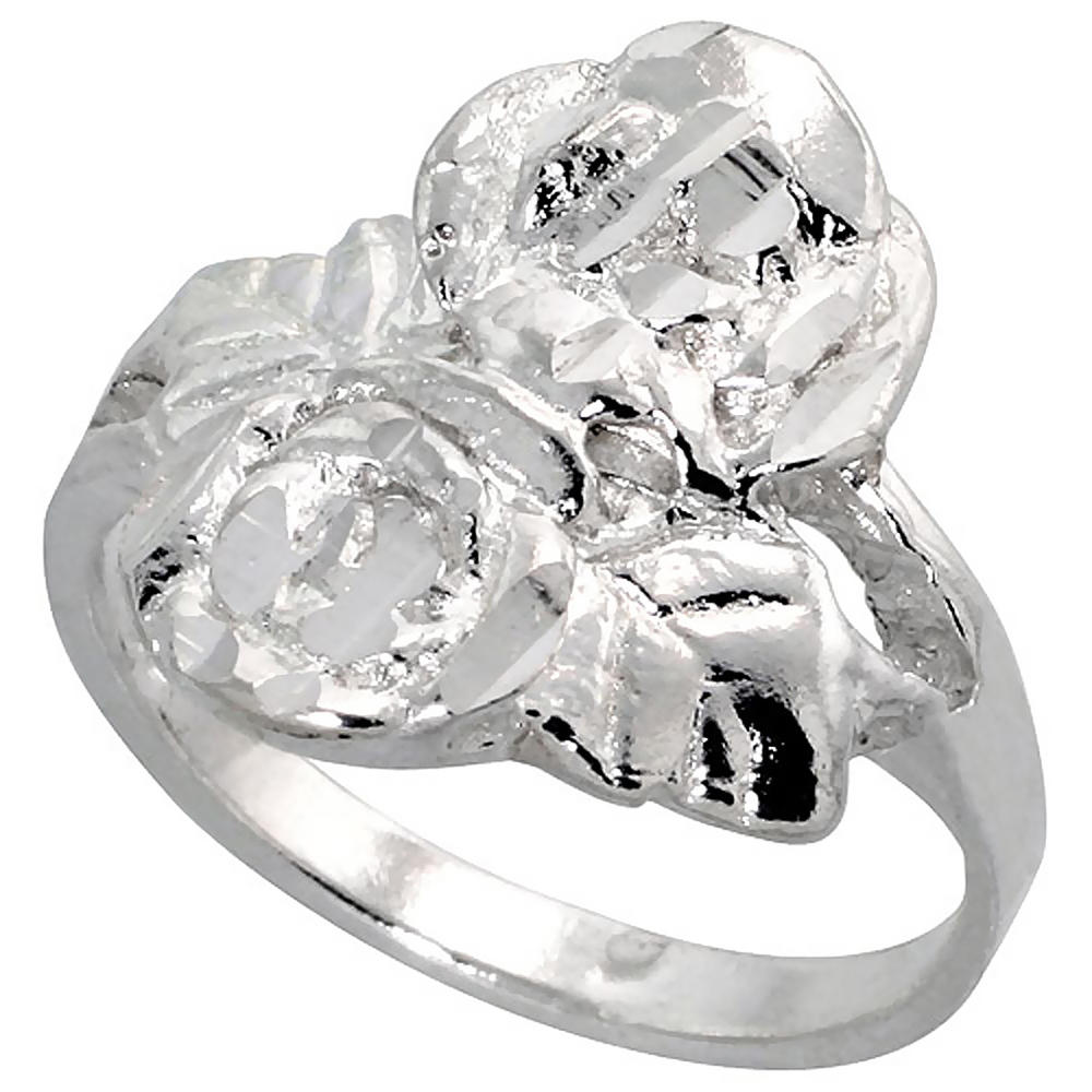 Sabrina Silver Sterling Silver Double Rose Ring Polished finish 5/8 inch wide, sizes 6 - 9