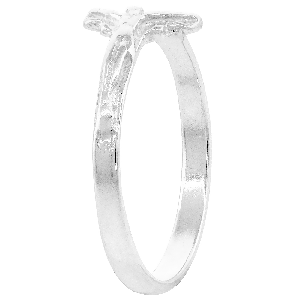 Sabrina Silver Sterling Silver Crucifix Ring Polished finish 3/8 inch wide, sizes 6 - 9, Sizes 6 - 9