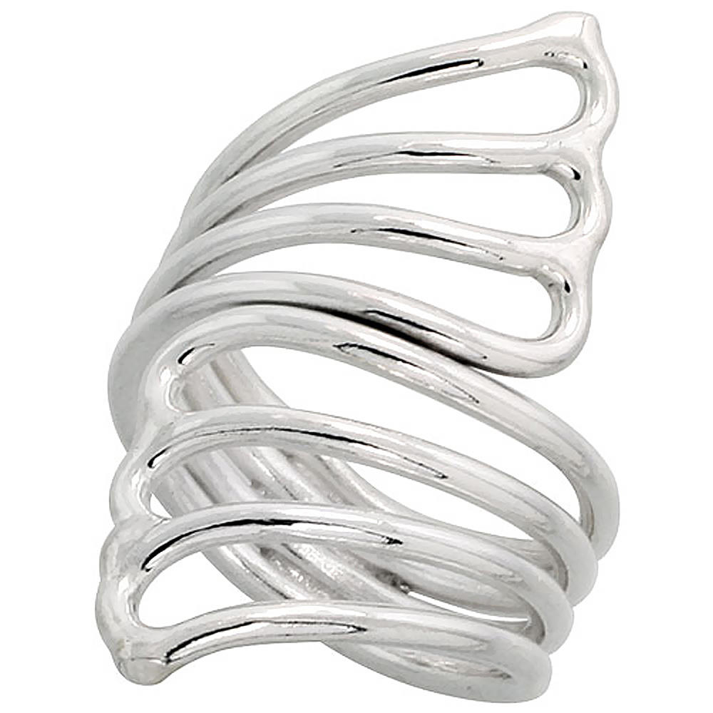 Sabrina Silver Sterling Silver Wire Wrap Ring for Women Long Fan Bypass Handmade 1 1/2 inch long, sizes 6 - 10