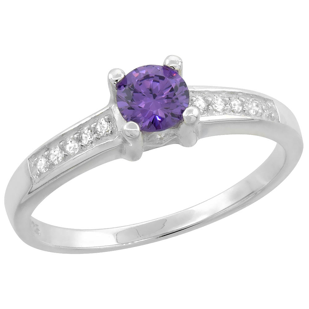 Sabrina Silver Sterling Silver Cubic Zirconia Amethyst Ring 3/16 inch wide, sizes 6 - 9