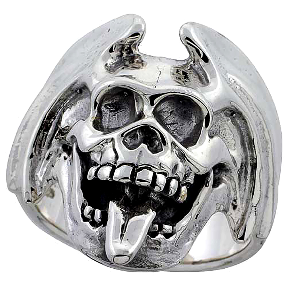 Sabrina Silver Sterling Silver Skull Ring 1 1/8 inch wide, sizes 8 to 14