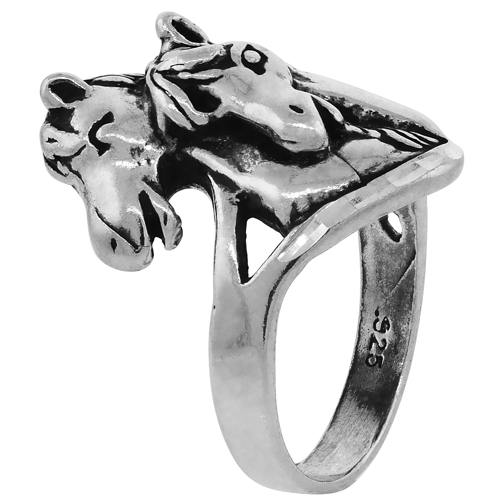 Sabrina Silver Sterling Silver Mare and Baby Horse Ring Oxidized Diamond Cut Finish 15/16 inch wide, sizes 8 - 13