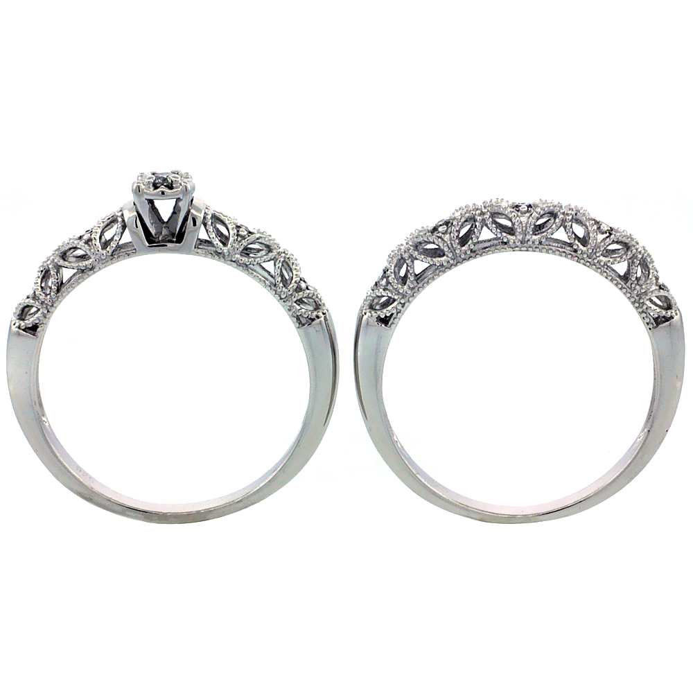 Sabrina Silver Sterling Silver Diamond Floral Vintage Style 2-Pc. 10-Stone Engagement Ring Set Rhodium Finish, sizes 5 to 10
