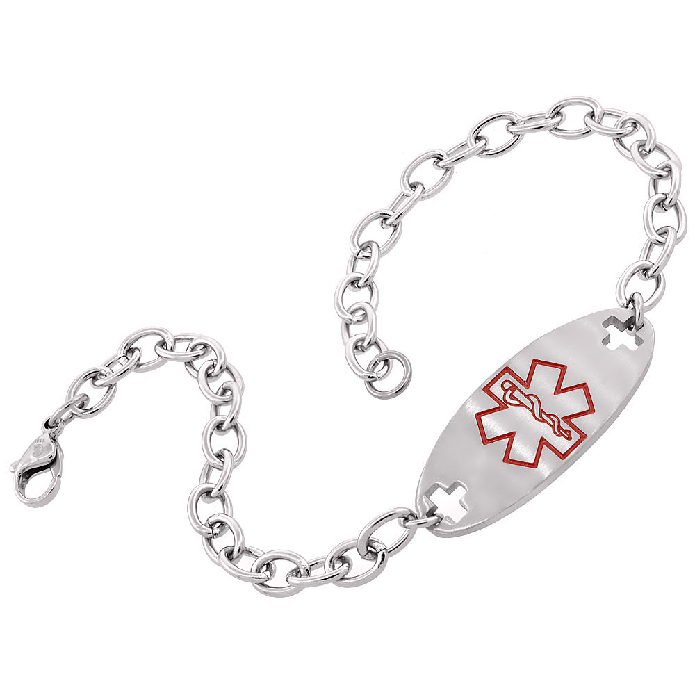 Sabrina Silver Surgical Steel Medical Alert Bracelet for ELIQUIS ID 9/16 inch wide, 9 inch long