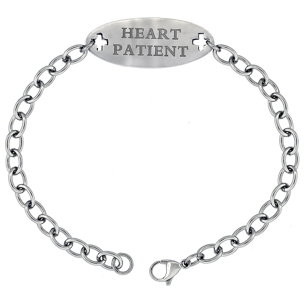 Sabrina Silver Surgical Steel Medical Alert Bracelet for HEART PATIENT ID 9/16 inch wide, 9 inch long