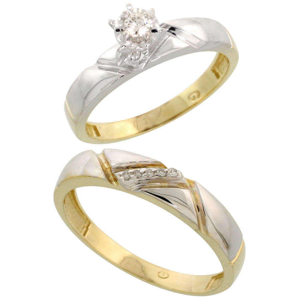 Sabrina Silver Gold Plated Sterling Silver 2-Piece Diamond Wedding Engagement Ring Set for Him and Her, 4mm & 4.5mm wide