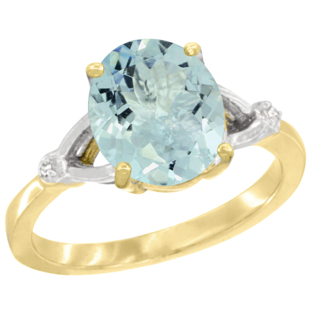 Sabrina Silver 10K Yellow Gold Diamond Natural Aquamarine Engagement Ring Oval 10x8mm, sizes 5-10