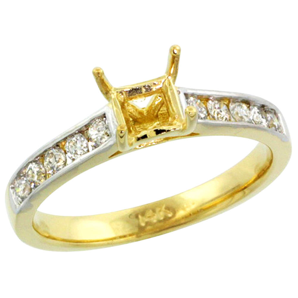 Sabrina Silver 14k Gold Semi Mount (for 5mm 0.75 Carat Size Princess Cut) Diamond Ring w/ 0.30 Carat Brilliant Cut ( H-I Color; SI1 Clarity ) D