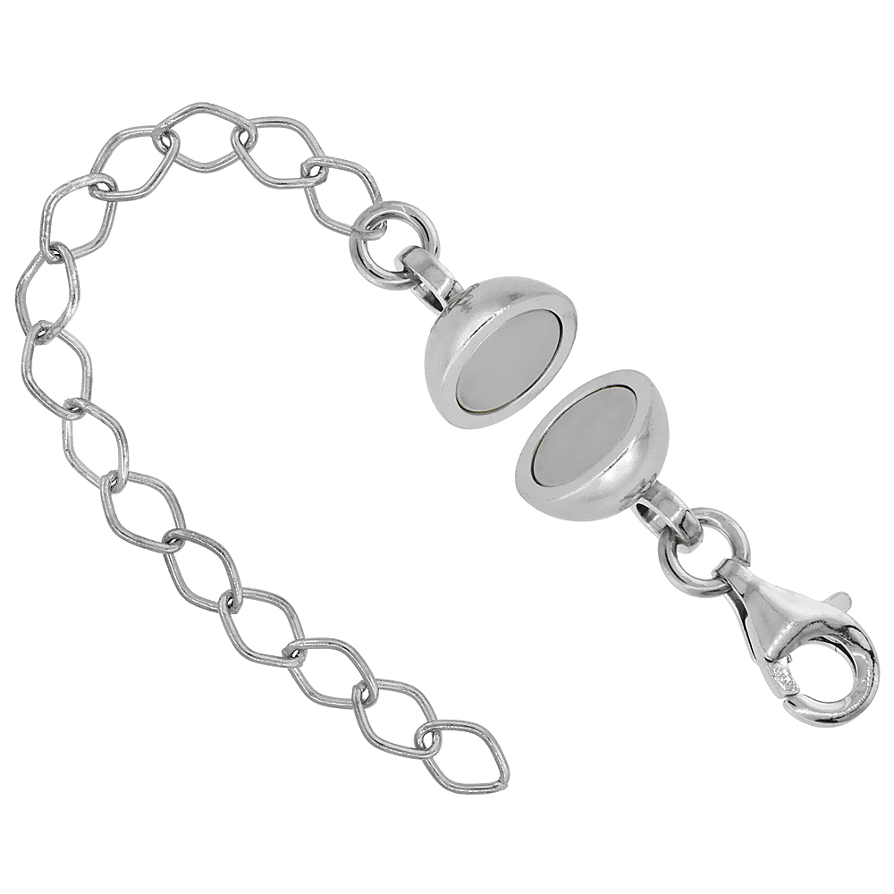 Sabrina Silver Sterling Silver 8 mm Magnetic Ball Clasp Converter Rhodium Finish 2 inch Extention, Medium size