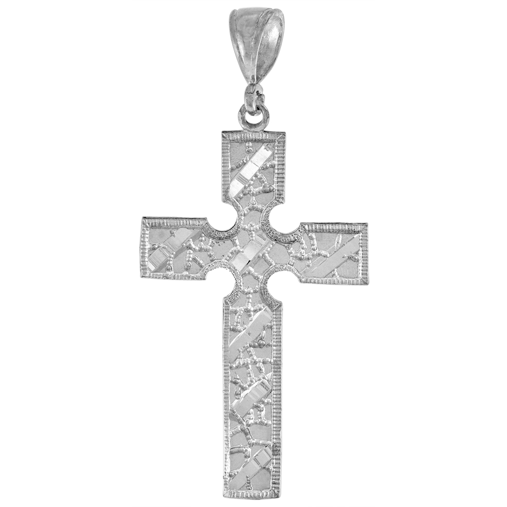 Sabrina Silver 2 inch Large Sterling Silver Cross Pendant for Men Diamond Cut finish