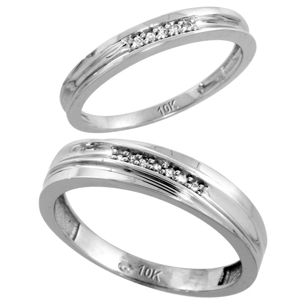 Sabrina Silver 10k White Gold Diamond 2 Piece Wedding Ring Set His 5mm & Hers 3mm, Men"s Size 8 to 14