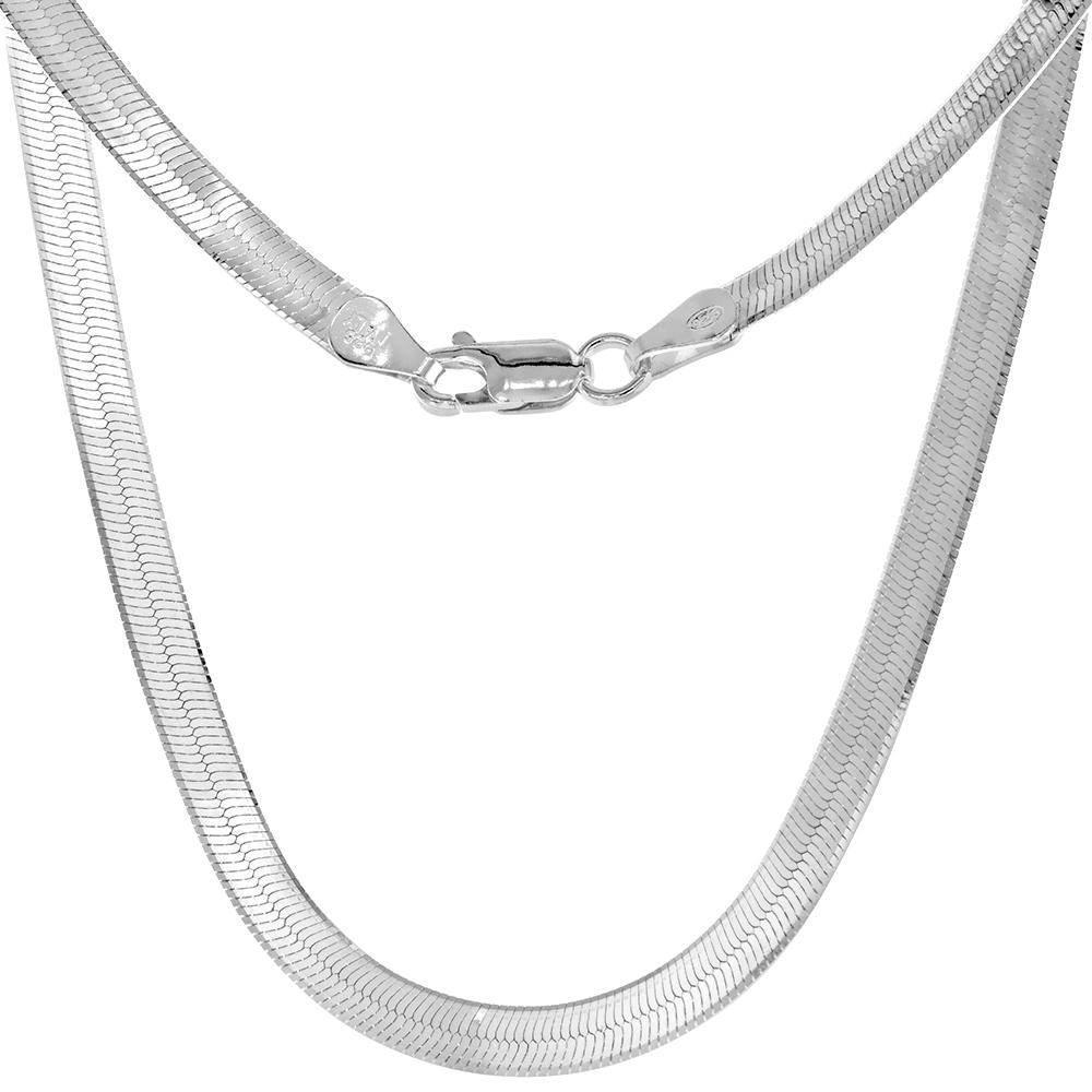 Sabrina Silver Sterling Silver 4mm Herringbone Necklaces & Bracelets for Women and Men Beveled Edges Nickel Free Italy 7-30 inch