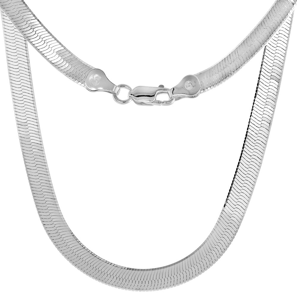 Sabrina Silver Sterling Silver 5mm Herringbone Necklaces & Bracelets for Women and Men Beveled Edges Nickel Free Italy 7-30 inch