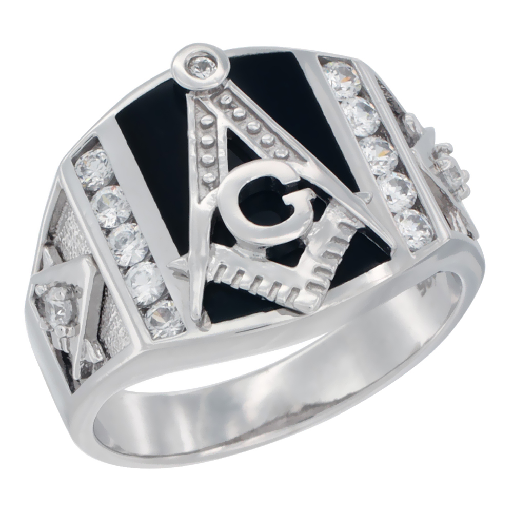 Sabrina Silver Mens Sterling Silver Cubic Zirconia Masonic Ring