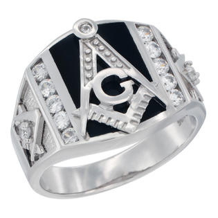 Sabrina Silver Mens Sterling Silver Cubic Zirconia Masonic Ring