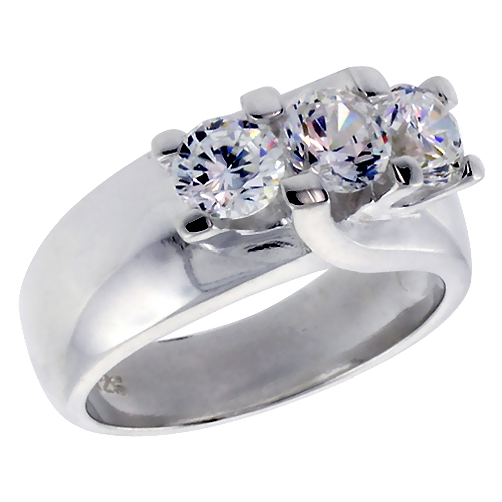 Sabrina Silver Sterling Silver Cubic Zirconia 3-Stone Ring Brilliant Cut 1/2 ct stones, sizes 6 - 10