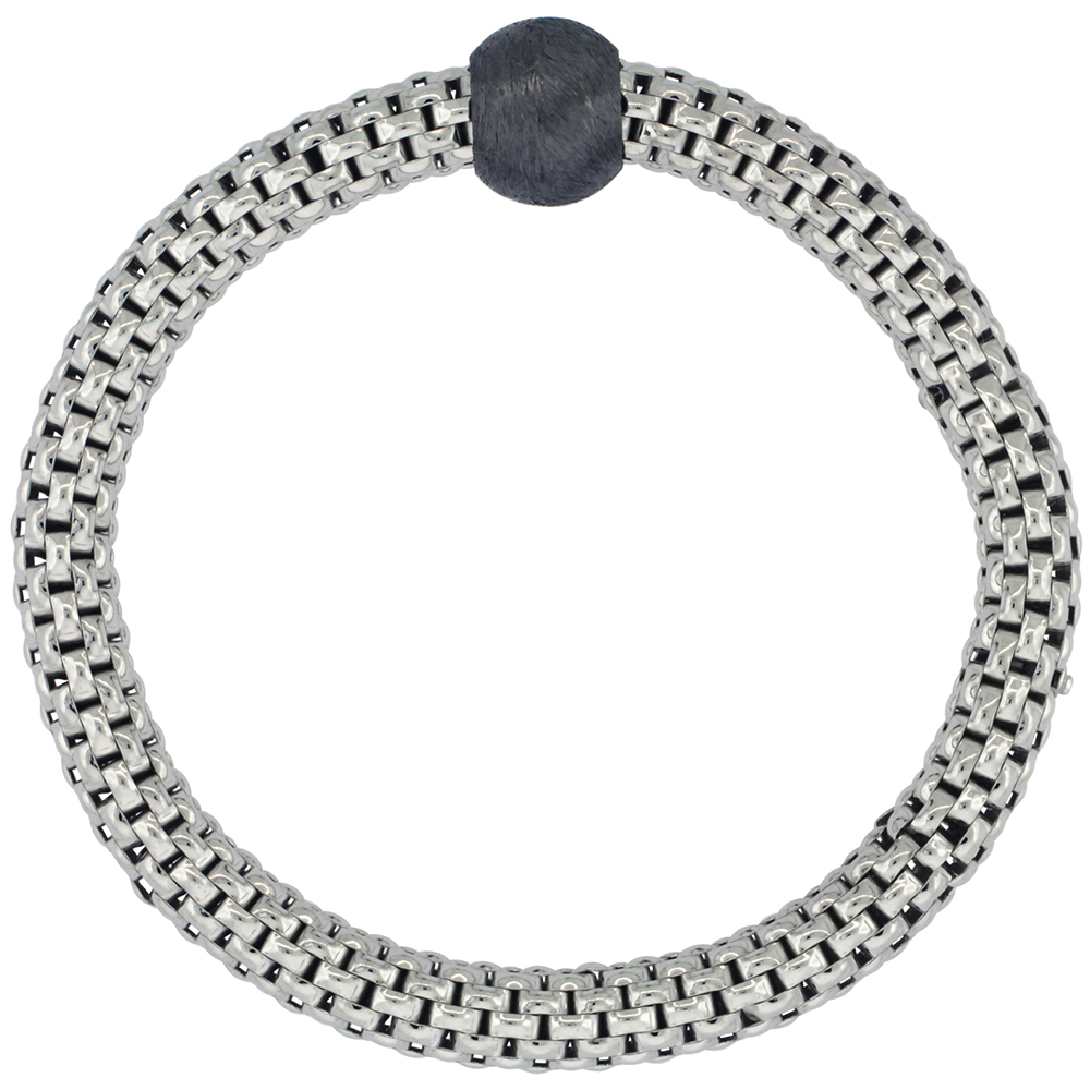 Sabrina Silver Sterling Silver Textured Flexible Bracelet Single Bead Rhodium Finish, 7-8 inches long