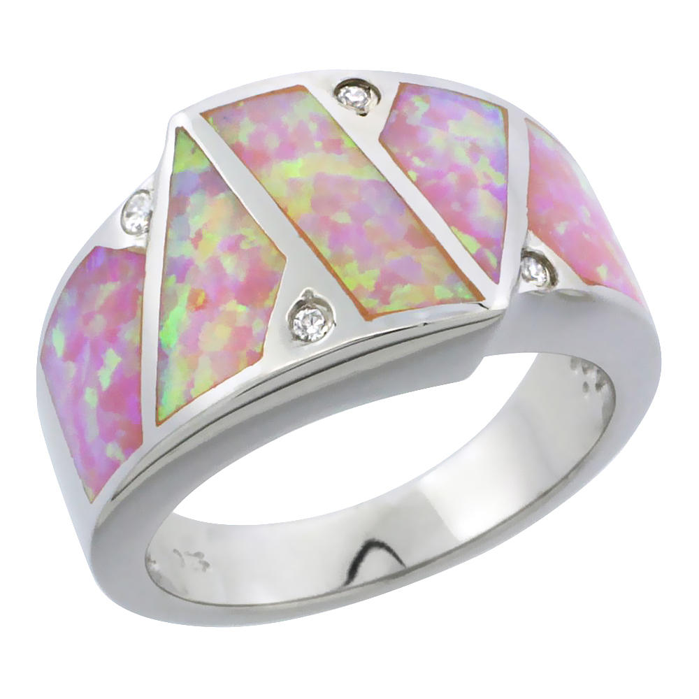 Sabrina Silver Sterling Silver Synthetic Pink Opal Ring Cubic Zirconia Accent, 1/2 inch