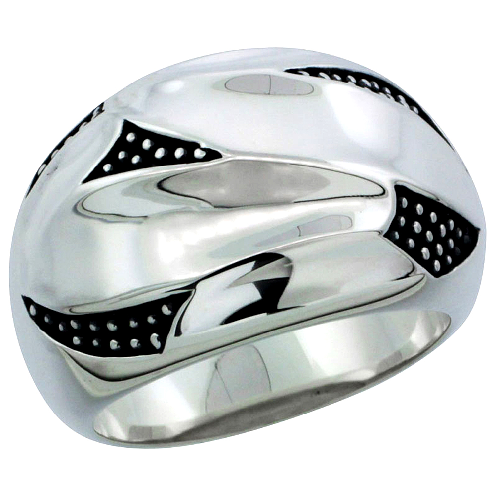 Sabrina Silver Ladies Sterling Silver Plain & Beaded Stripe Ring 9/16 inch wide, sizes 6 - 10