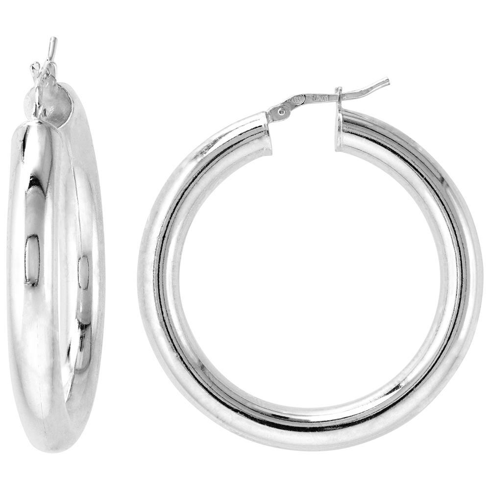 Sabrina Silver 1 1/2 inch sterling silver 40mm Hoop Earrings 5mm thick tube Plain Polished Nickel free Italy