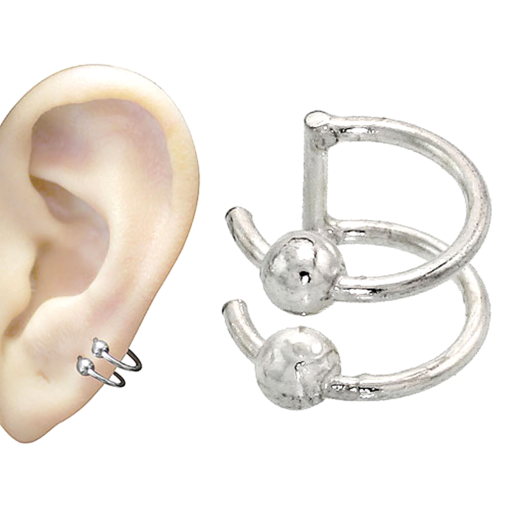 Sabrina Silver Sterling Cartilage Hoop Earrings Non Pierced 2 Sabrina Silver Sterling Cartilage Hoop Earrings Non Pierced 2 Band W Beads 8 Mm One Piece