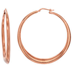 Sabrina Silver Sterling Silver Italian Large Puffy Hoop Earrings Rose Gold Finish, 2 1/4 inch round