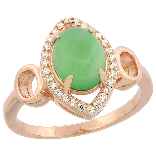 Sabrina Silver Sterling Silver Oval Green Serpentine Ring CZ Accents Rose Gold Finish, 9/16 inch wide, sizes 6 - 9