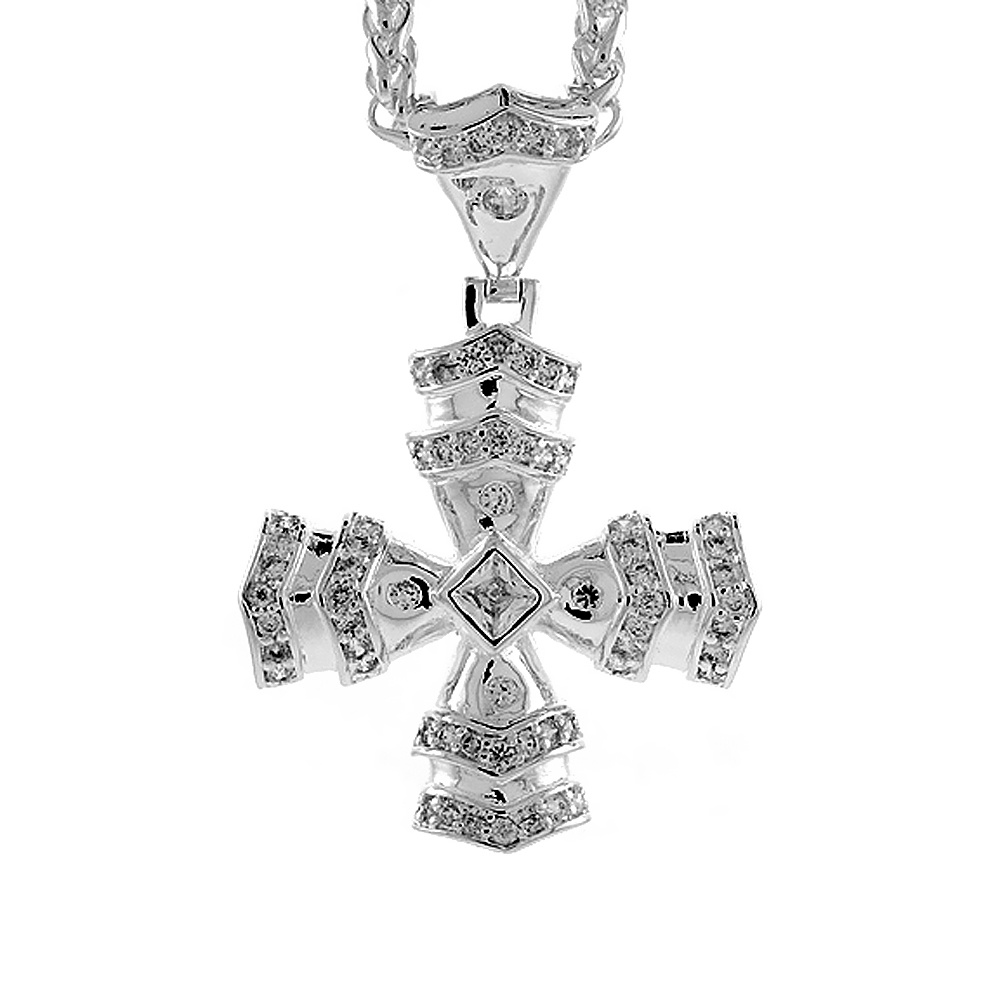 Sabrina Silver 2 inch Sterling Silver CZ Iced Out Fusilly Cross Pendant for Men Hip Hop Bling Jewelry