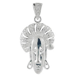 Sabrina Silver 1 3/4 inch Sterling Silver Cubic Zirconia Iced Out African Mask Pendant for Men Hip Hop Bling Jewelry