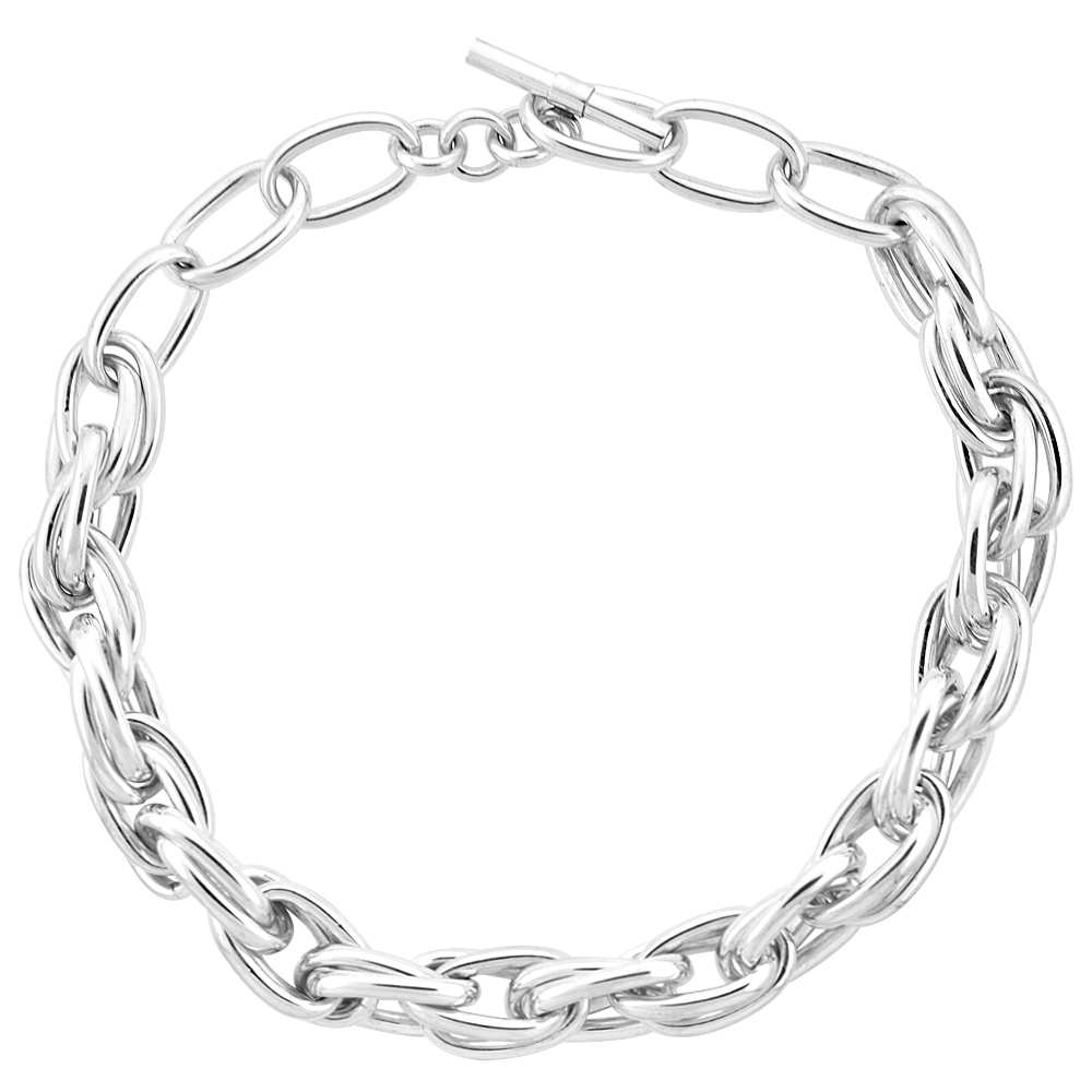 Sabrina Silver Sterling Silver Double Oval Link Hollow Toggle Necklace, 20 inches long