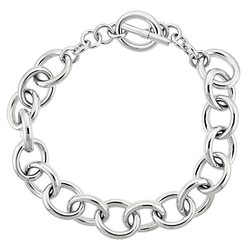 Sabrina Silver Sterling Silver Oval Links Hollow Toggle Necklace, 20 inches long