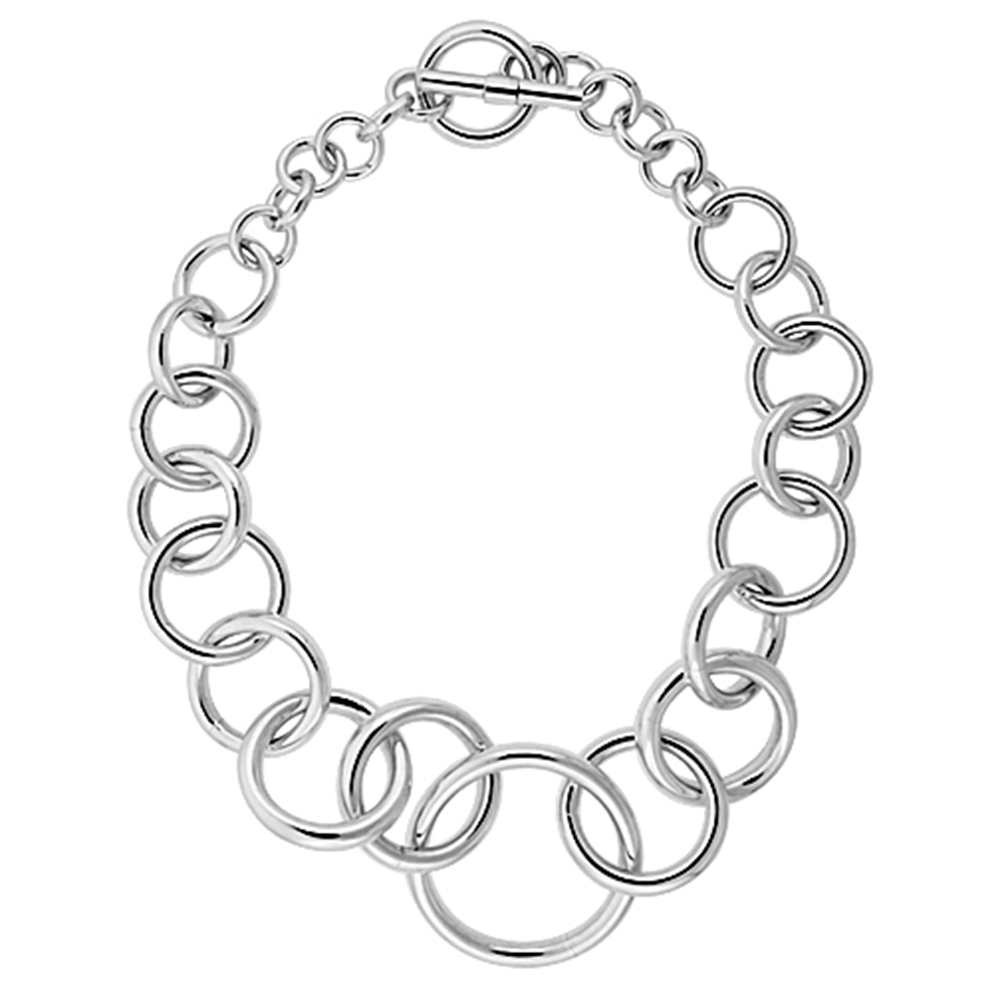 Sabrina Silver Sterling Silver Round Links Hollow Toggle Necklace, 20 inches long