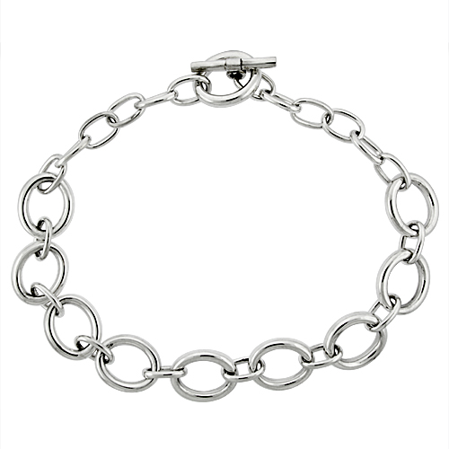 Sabrina Silver Sterling Silver Alternating Big and Small Oval Links Hollow Toggle Necklace, 20 inches long