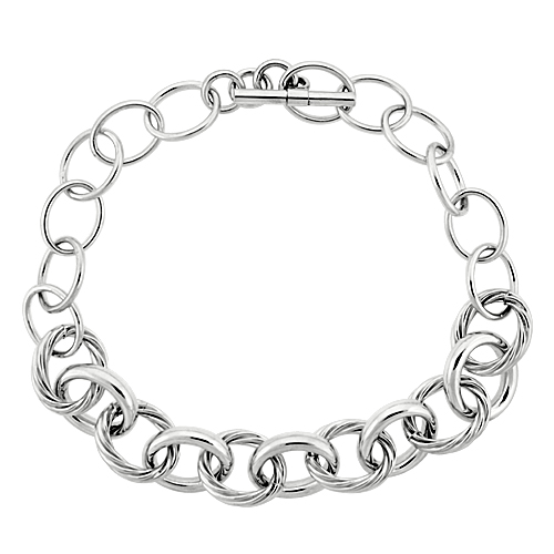 Sabrina Silver Sterling Silver Alternating Twisted Rope and Plain Oval Links Hollow Toggle Necklace, 20 inches long