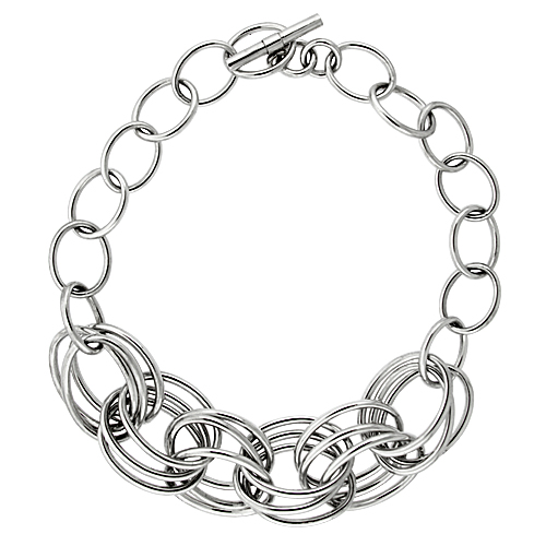 Sabrina Silver Sterling Silver Triple Circle Links Hollow Toggle Necklace, 20 inches long