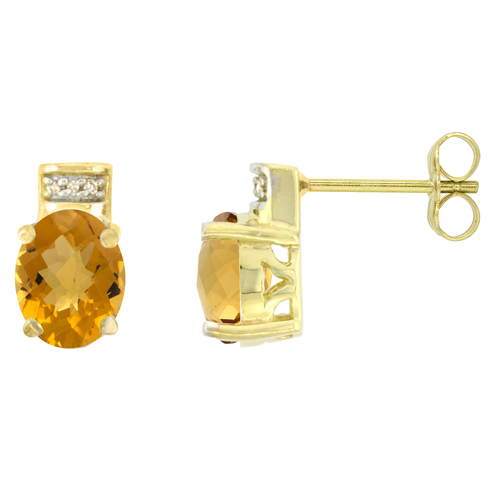 Sabrina Silver 10K Yellow Gold Diamond Natural Whisky Quartz Earrings Oval 8x6 mm