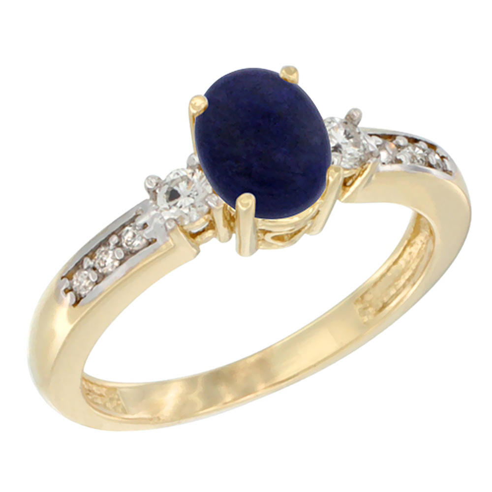 Sabrina Silver 14K Yellow Gold Diamond Natural Lapis Engagement Ring Oval 7x5 mm, sizes 5 - 10