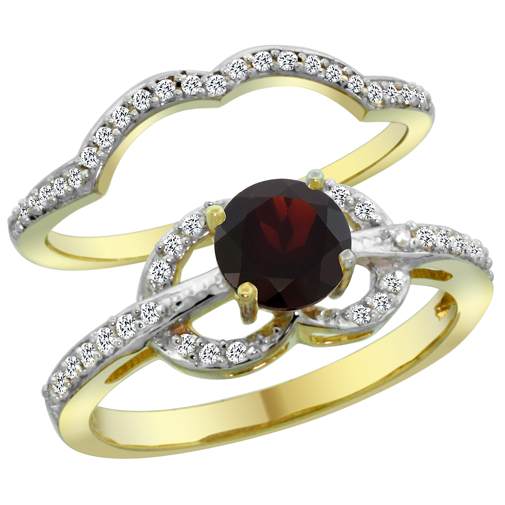 Sabrina Silver 14K Yellow Gold Natural Garnet 2-piece Engagement Ring Set Round 6mm, sizes 5 - 10