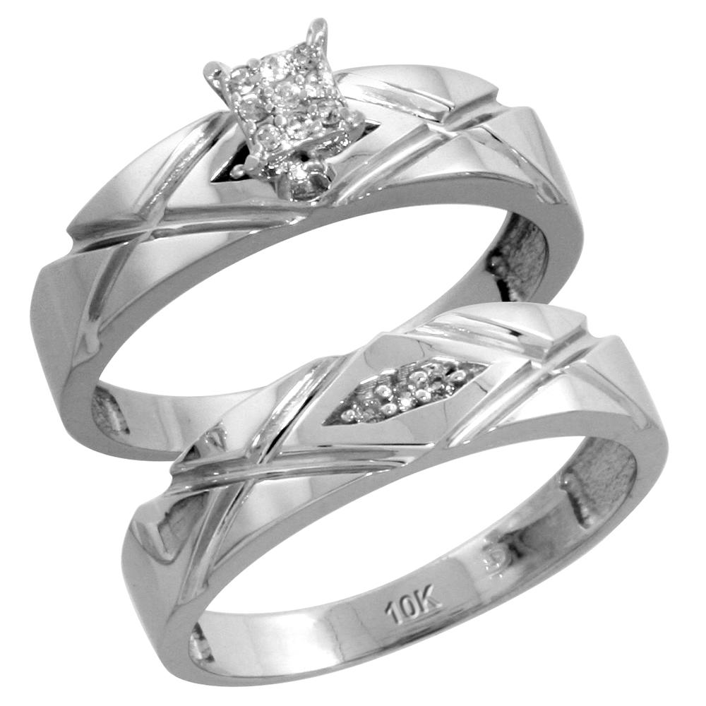 Sabrina Silver 10k White Gold Diamond Engagement Ring Set 2-Piece 0.08 cttw Brilliant Cut, 3/16 inch 5mm wide